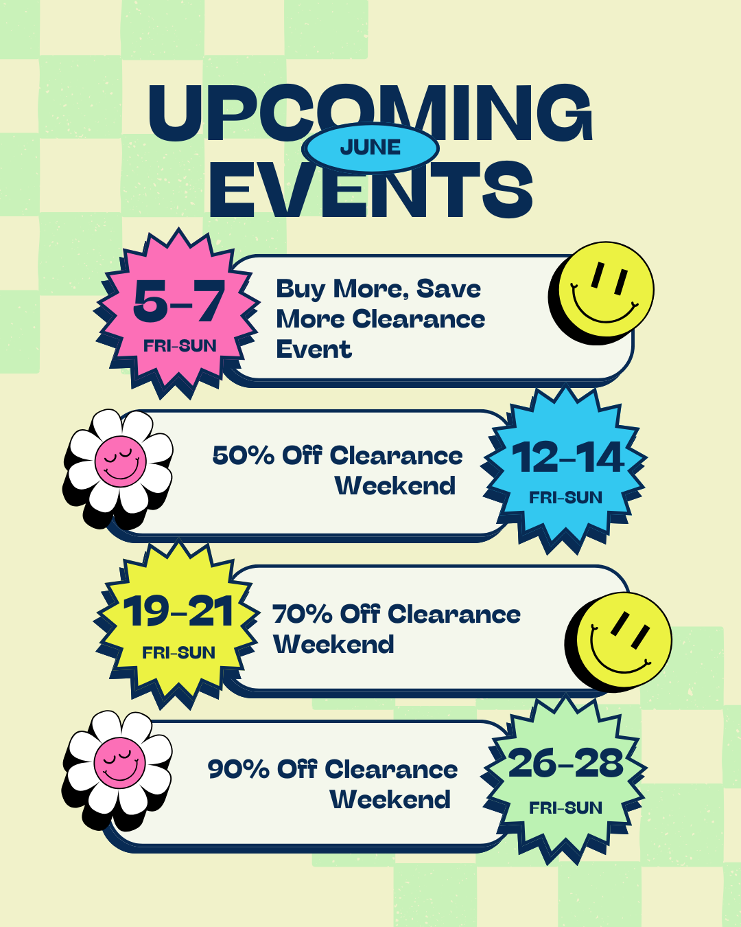 a colorful calendar with all of our june events
